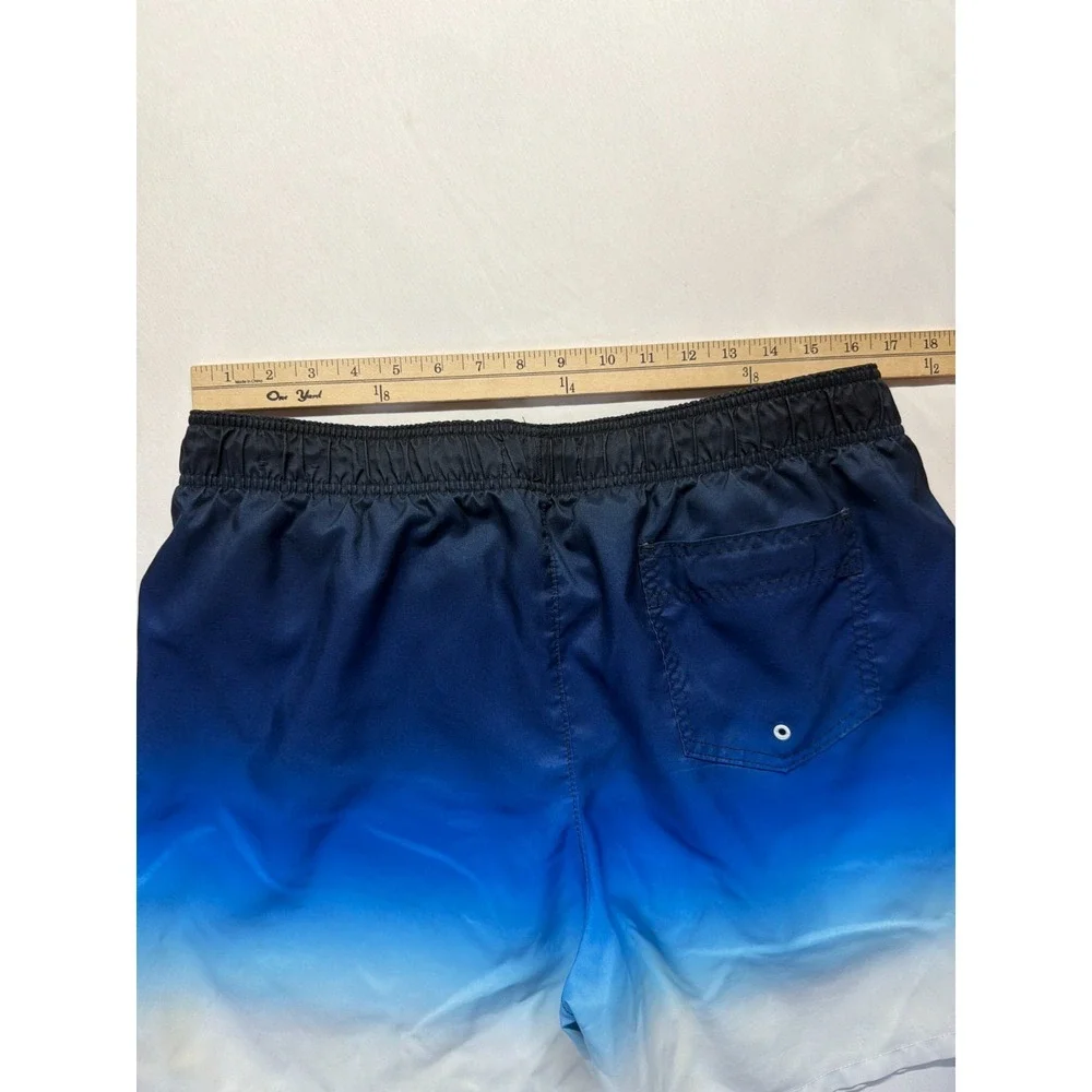 Hollister California Ombre Swim Trunks Shorts Men XL Blue White Drawstring Waist